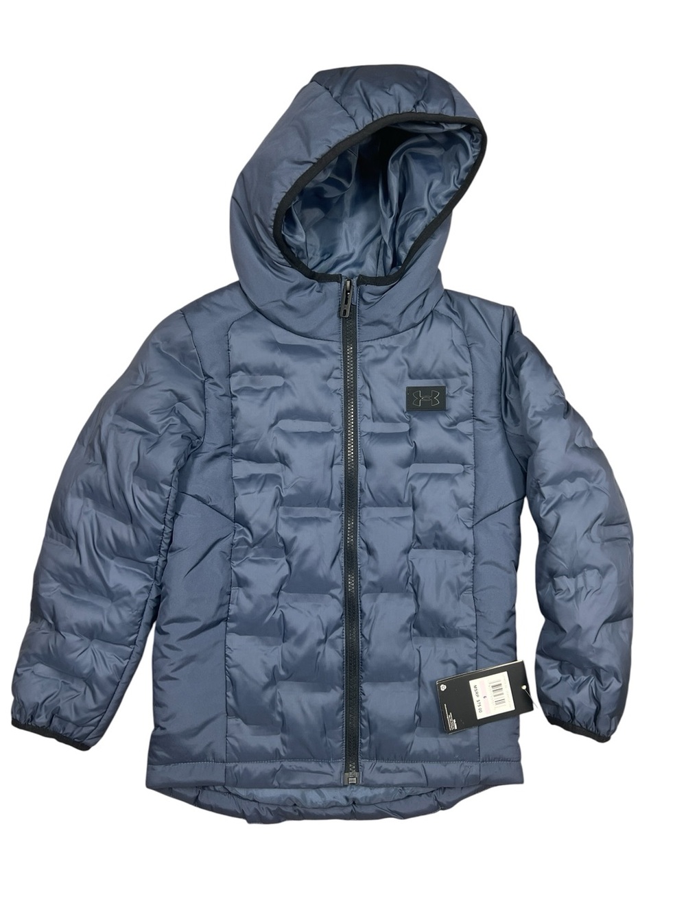 Under Armour UA Puffer Coat Boys 6 blue Winter Jacket quilted full zip hood NWT